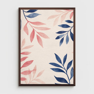 Blau und Rosa Blätter Muster auf Pastellrosa Poster