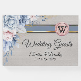 Blau- und rosa Blume auf der grauen Hochzeit Gästebuch