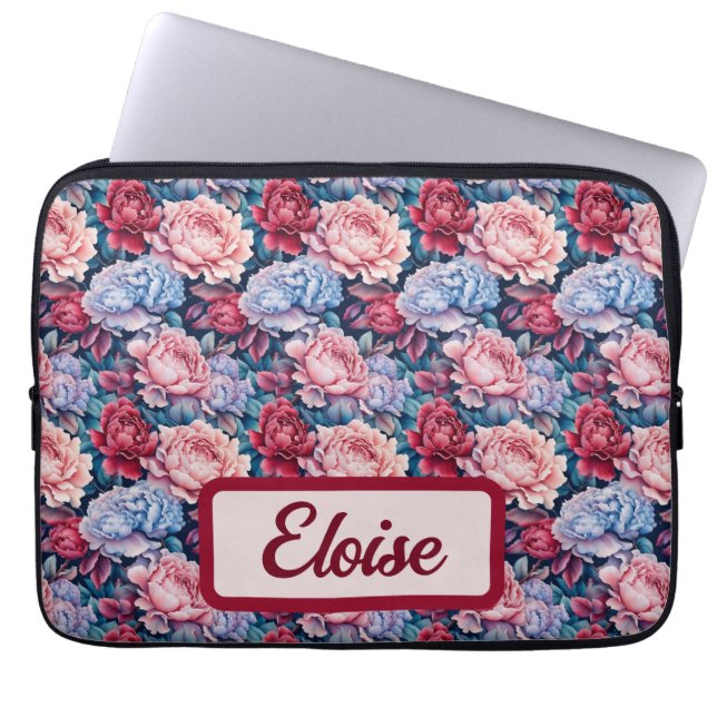 Blau und Rosa Blume Personalisiert Laptopschutzhülle (Vorderseite)