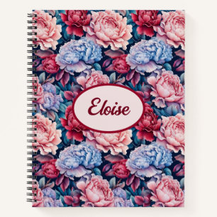 Blau und Rosa Blume Personalisiert Notizbuch