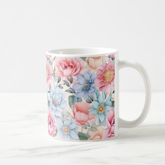 Blau und Rosa Blumen Kaffeetasse (Rechts)