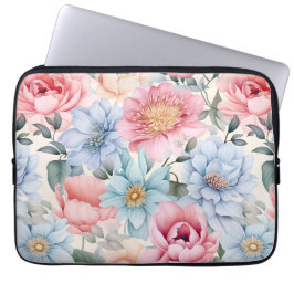 Blau und Rosa Blumen Laptopschutzhülle