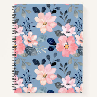 Blau und Rosa Blumen Notizbuch