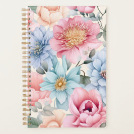 Blau und Rosa Blumen Planer
