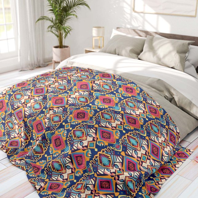 Blau und Rosa Boho-Stammeskunst Fleecedecke (Von Creator hochgeladen)