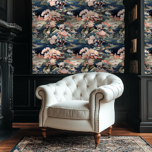 Blau und Rosa Chinoiserie Stil Blumenmuster Tapete