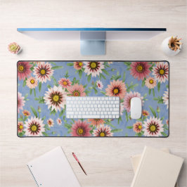 Blau und Rosa Daisy Botanische Blumenschrift Schreibtischunterlage