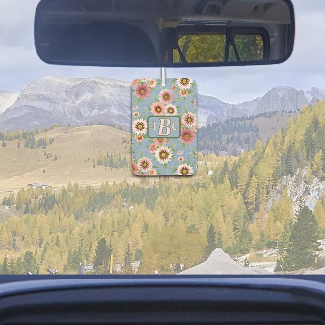 Blau und Rosa Daisy Floral Design Personalisiert Autolufterfrischer (Personalize this Pink and Blue Floral Design Air Freshener with your Monogram, Initials or Text. )
