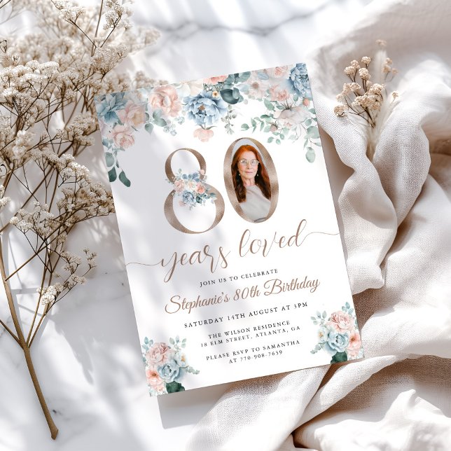 Blau und Rosa Foto 80. Geburtstag Einladung (Von Creator hochgeladen)