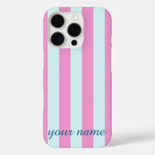 Blau und Rosa gestreifter anpassbarer Name Handyhü iPhone 16 Pro Hülle