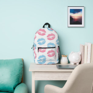 Blau- und Rosa-Lippen-Muster, Lippenstift, Kuss Bedruckter Rucksack