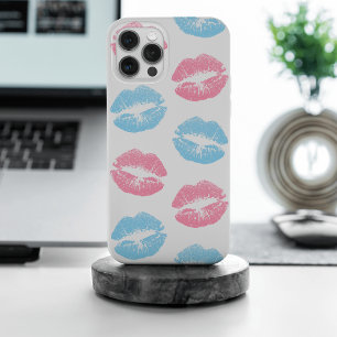Blau- und Rosa-Lippen-Muster, Lippenstift, Kuss iPhone 15 Pro Max Hülle
