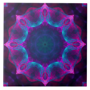 Blau und Rosa Neon Dark Kaleidoskop Gradient Fliese