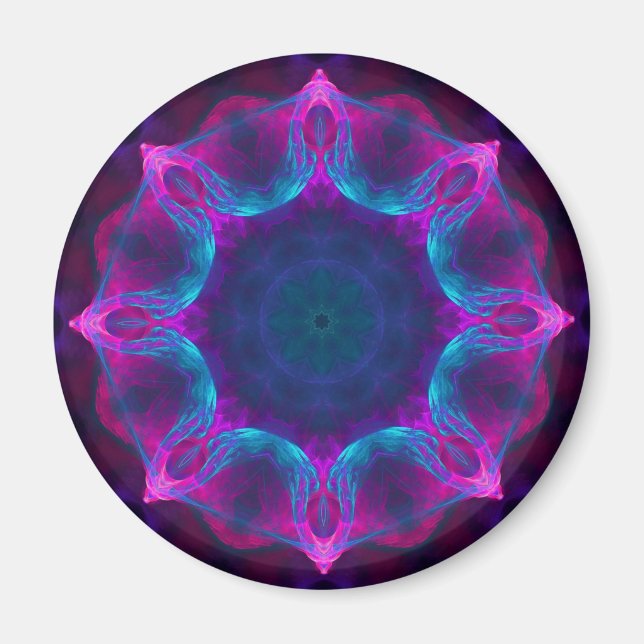 Blau und Rosa Neon Dark Kaleidoskop Gradient Magnet (Vorne)