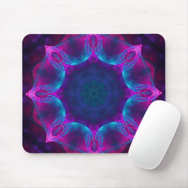 Blau und Rosa Neon Dark Kaleidoskop Gradient Mousepad (Mit Mouse)