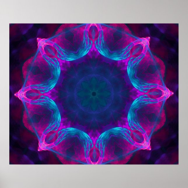 Blau und Rosa Neon Dark Kaleidoskop Gradient Poster (Vorne)