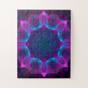 Blau und Rosa Neon Dark Kaleidoskop Gradient Puzzle