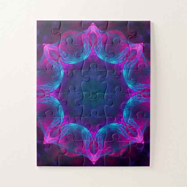 Blau und Rosa Neon Dark Kaleidoskop Gradient Puzzle (Vertikal)