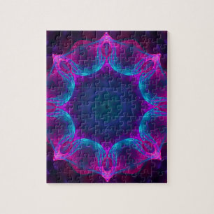 Blau und Rosa Neon Dark Kaleidoskop Gradient Puzzle