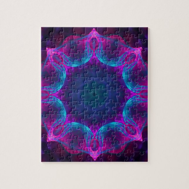 Blau und Rosa Neon Dark Kaleidoskop Gradient Puzzle (Vertikal)