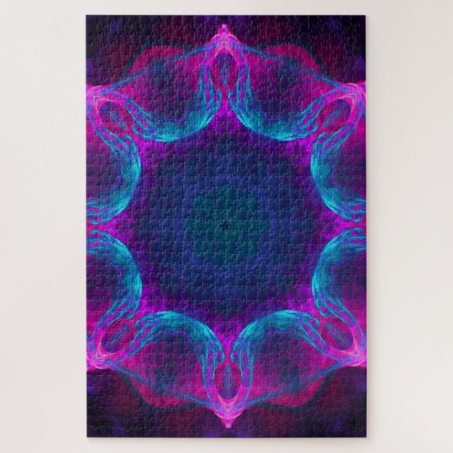 Blau und Rosa Neon Dark Kaleidoskop Gradient Puzzle (Vertikal)