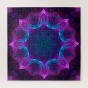 Blau und Rosa Neon Dark Kaleidoskop Gradient Puzzle
