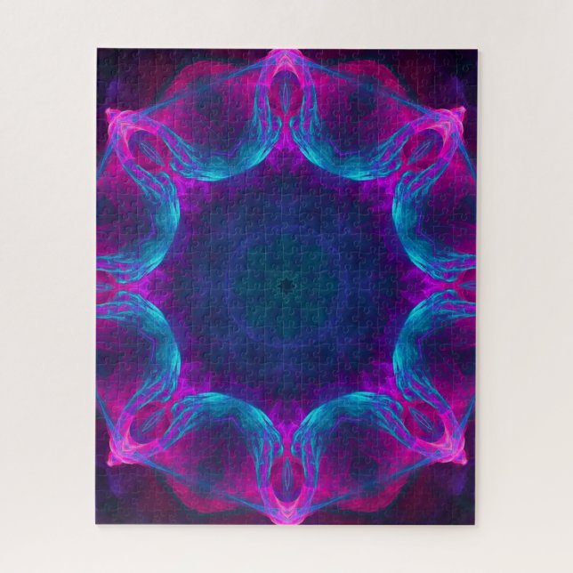 Blau und Rosa Neon Dark Kaleidoskop Gradient Puzzle (Vertikal)
