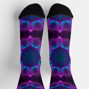 Blau und Rosa Neon Dark Kaleidoskop Gradient Socken