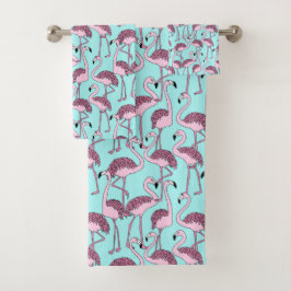 Blau und rosa Tropisches Flamingo Set Handtuch