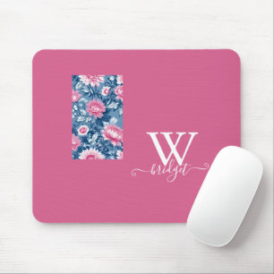 Blau und Rosa Vintag Moderne Blüten Mousepad