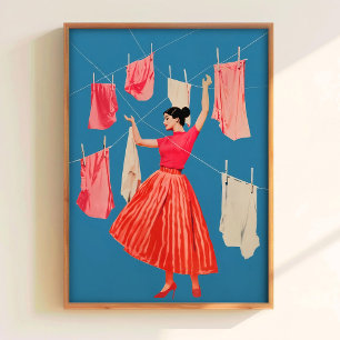 Blau- und Rosa-Wäschedruck Retro-Badezimmer-Wandku Poster