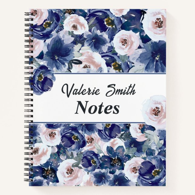 Blau und Rosa Wasserfarben Winter Floral Notizbuch (Vorderseite)