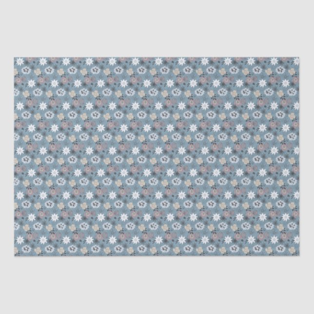 Blau und Rose Stilvolle Kleine Blumenmuster Girly Seidenpapier (Vorderseite)