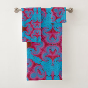 Blau und Rot Boho Badhandtuch Set