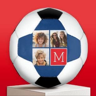 Blau und Rot-FotoCollage mit Monogramm Fußball