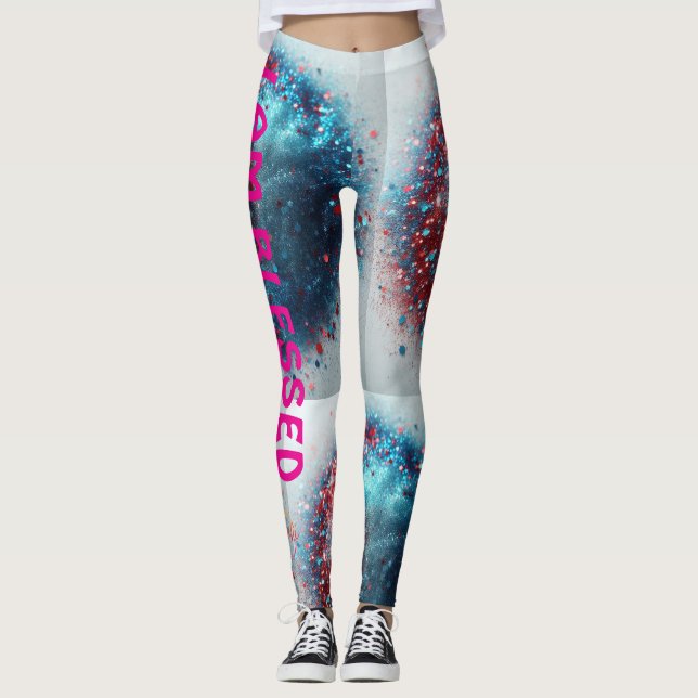 "Blau und Rot heilen "Ich bin gesegnet" Leggings (Vorderseite)
