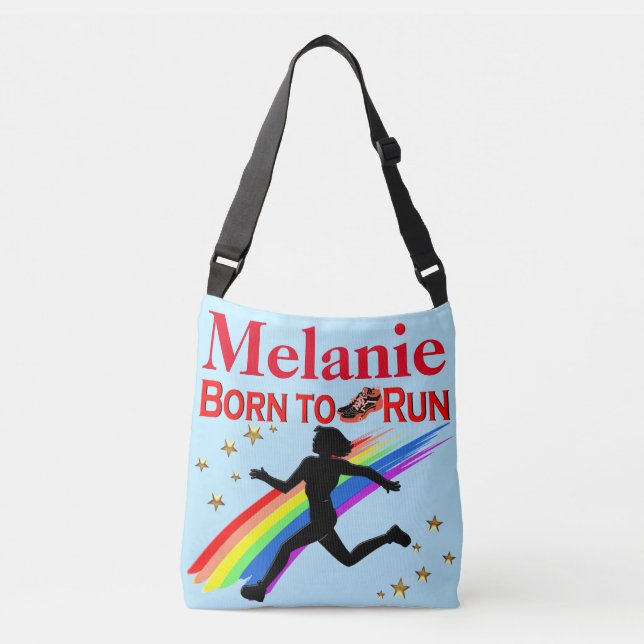 BLAU UND ROT PERSONALISIERT, GEBOREN ZUM AUSFÜHREN TRAGETASCHEN MIT LANGEN TRÄGERN (Vorderseite)