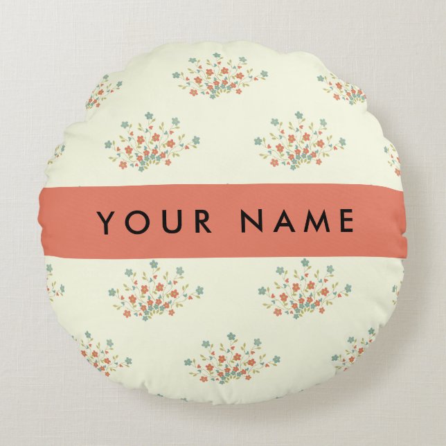 Blau und Rot, Rot, Ihr Name Rundes Kissen (Vorderseite)