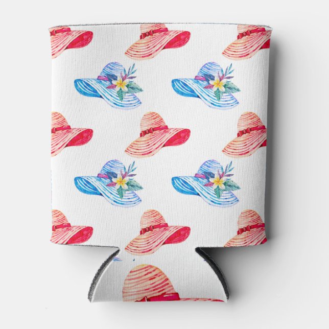 Blau und Rot Sommer Hats Muster Dosenkühler (Vorderseite)