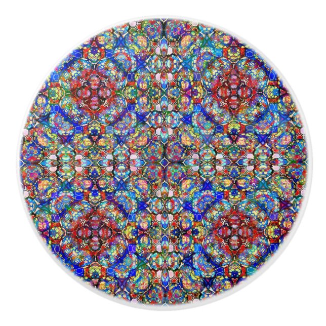 Blau und Rot verkettetes Glas - Blick Kaleidoskop Keramikknauf (Vorderseite)