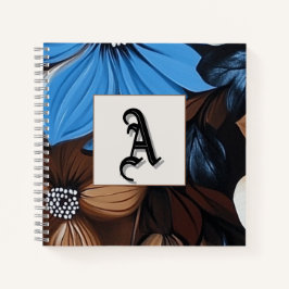 Blau und Schokolade Floral - Personalisiertes Mono Notizbuch