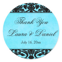 Blau und schwarz Damask 1.5" Danke, Sticker