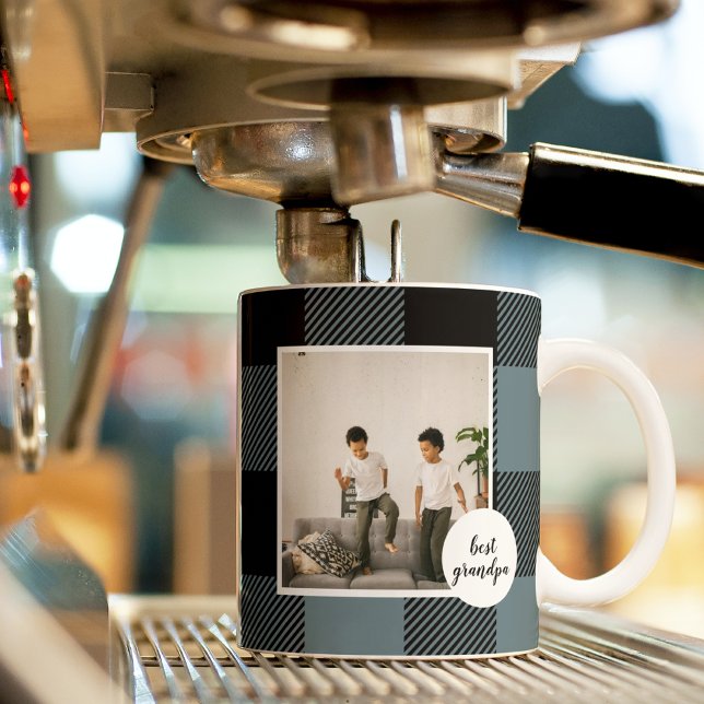 Blau und Schwarz Kariert bester Opa-Geschenk mit F Kaffeetasse (Von Creator hochgeladen)