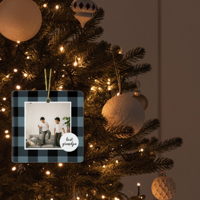 Blau und Schwarz Kariert bester Opa-Geschenk mit F Keramikornament (Von Creator hochgeladen)