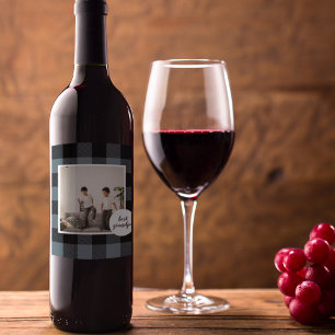 Blau und Schwarz Kariert bester Opa-Geschenk mit F Weinetikett