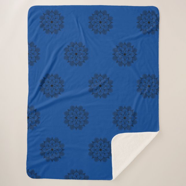 Blau und Schwarz Mandala Sherpa Blanket Sherpadecke (Vorderseite)