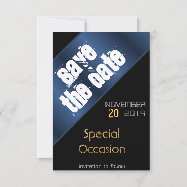 Blau und Schwarz Save the Date (Vorderseite)