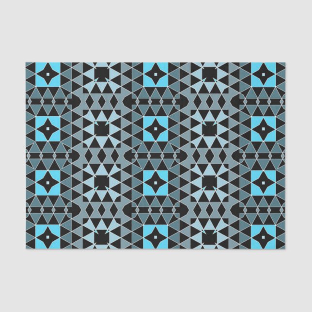 Blau und Schwarz Trendy Mosaic Geometric Muster Seidenpapier (Vorderseite)