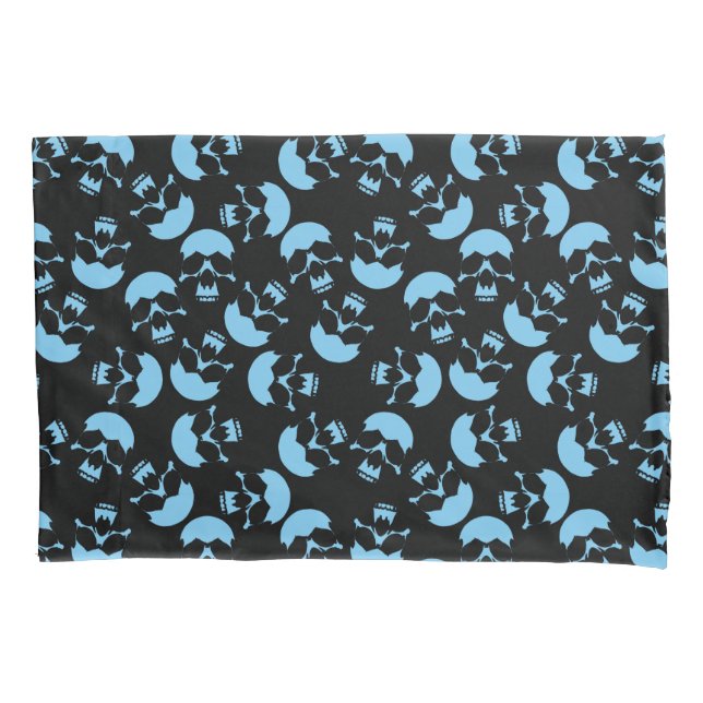 Blau- und Schwarz-Wiederholungsmotiv | Schädelmust Kissenbezug (Vorderseite)