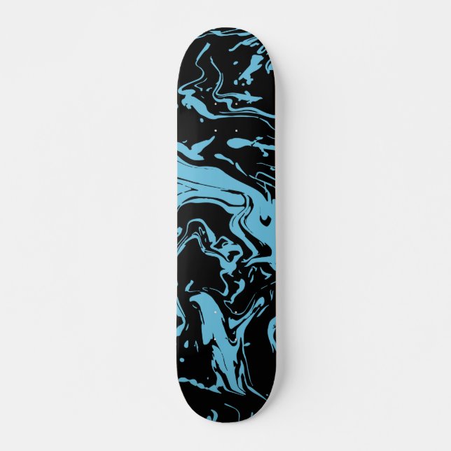 Blau und Schwarz Wirbel abstrakte Flüssigfarbe Skateboard (Vorne)